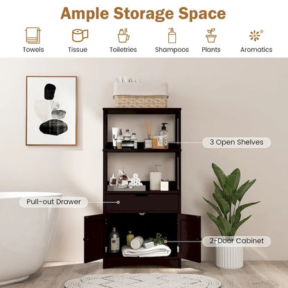 Gymax Bathroom Storage Cabinet w/Drawer Shelf Cupboard Floor Cabinet - See Details