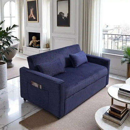 69 Corduroy Sleeper Sofa with Adjustable Backrest & Storage Pocket