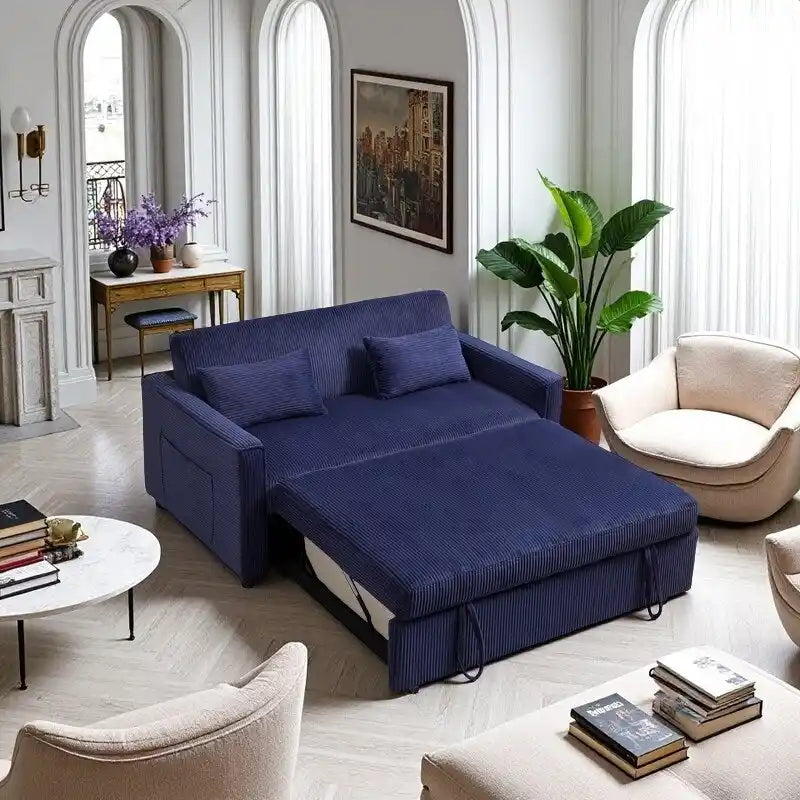 69 Corduroy Sleeper Sofa with Adjustable Backrest & Storage Pocket