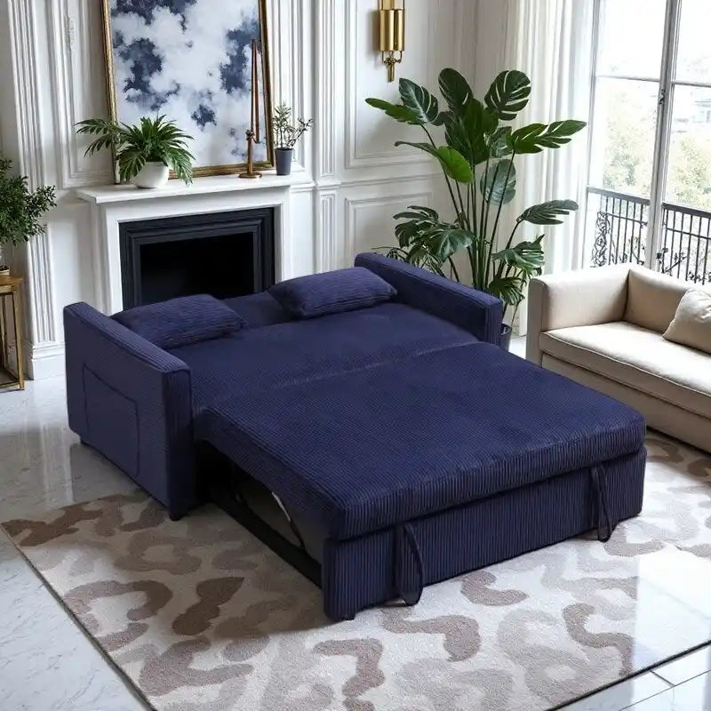 69 Corduroy Sleeper Sofa with Adjustable Backrest & Storage Pocket