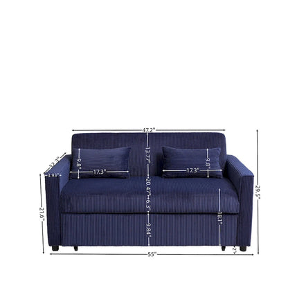69 Corduroy Sleeper Sofa with Adjustable Backrest & Storage Pocket