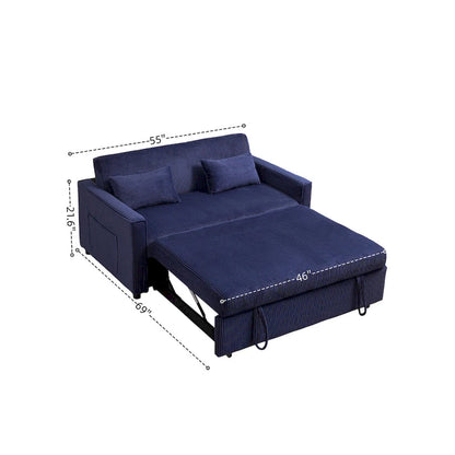 69 Corduroy Sleeper Sofa with Adjustable Backrest & Storage Pocket