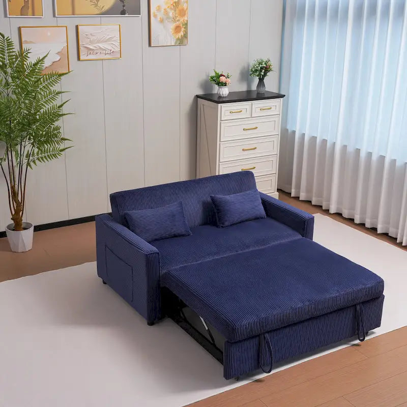 69 Corduroy Sleeper Sofa with Adjustable Backrest & Storage Pocket