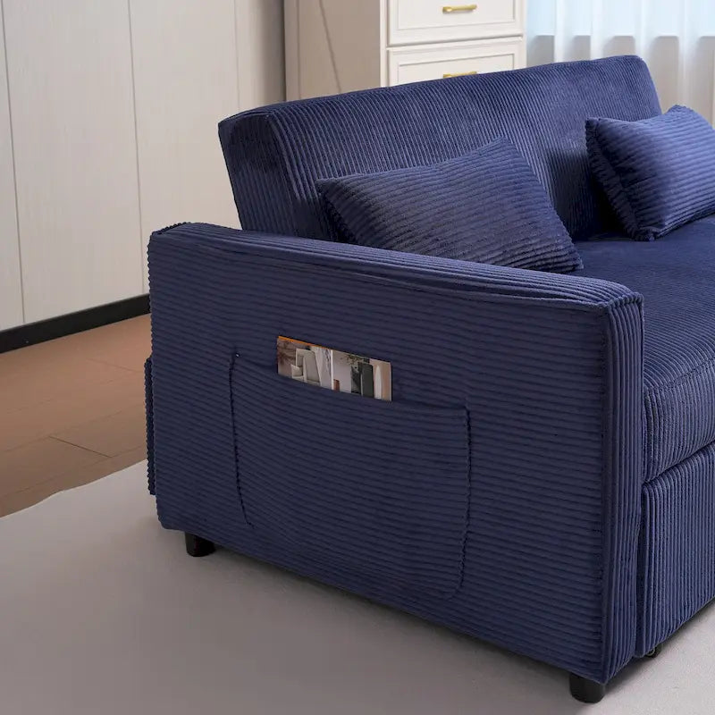 69 Corduroy Sleeper Sofa with Adjustable Backrest & Storage Pocket