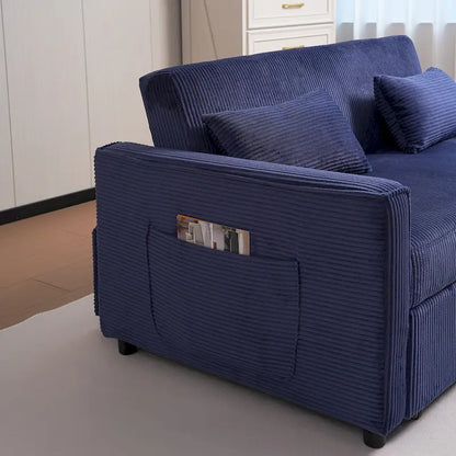 69 Corduroy Sleeper Sofa with Adjustable Backrest & Storage Pocket