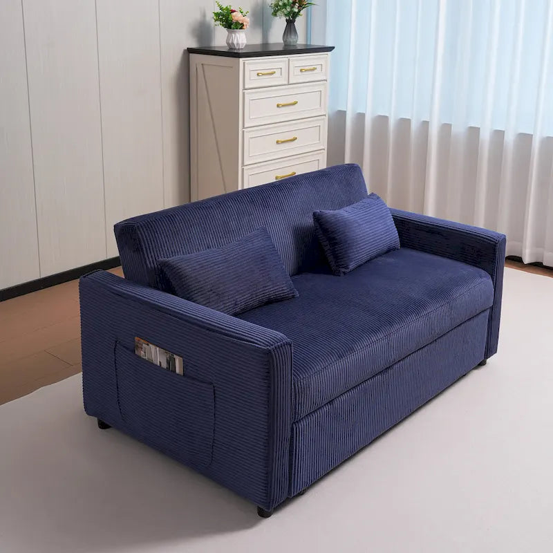 69 Corduroy Sleeper Sofa with Adjustable Backrest & Storage Pocket