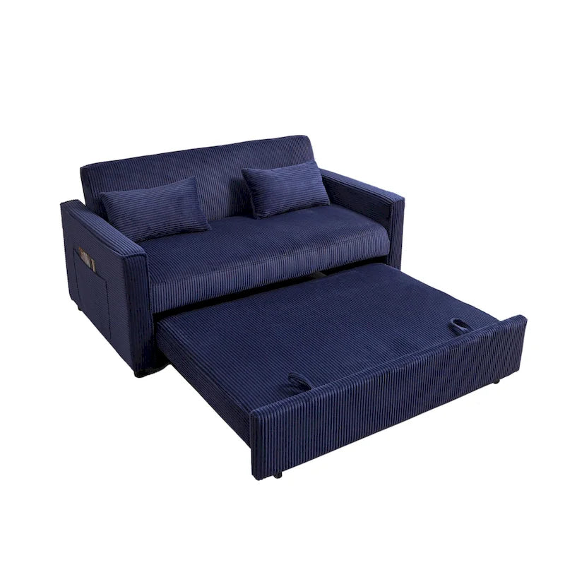 69 Corduroy Sleeper Sofa with Adjustable Backrest & Storage Pocket