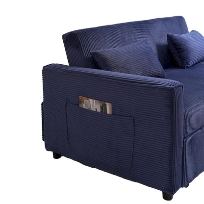 69 Corduroy Sleeper Sofa with Adjustable Backrest & Storage Pocket