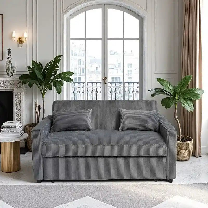 69 Corduroy Sleeper Sofa with Adjustable Backrest & Storage Pocket