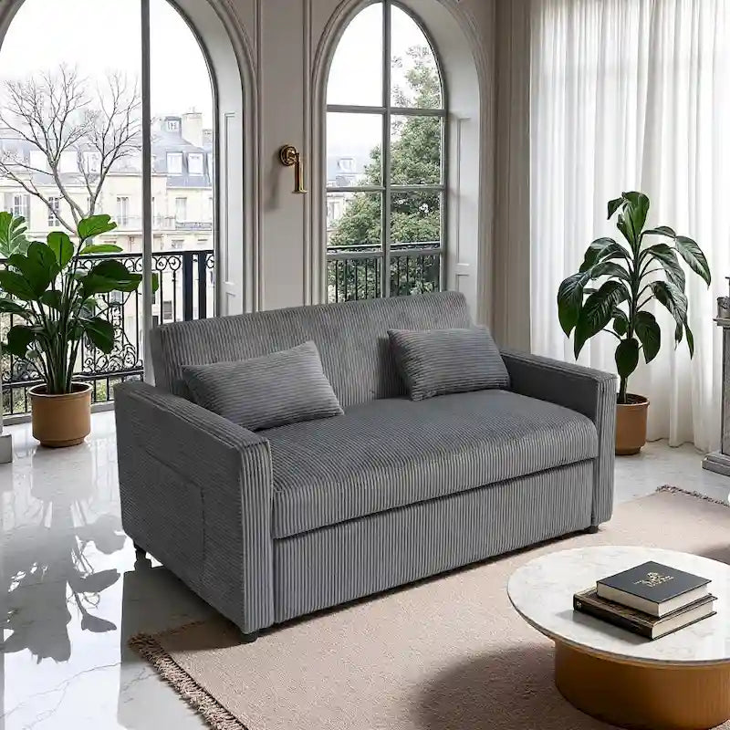 69 Corduroy Sleeper Sofa with Adjustable Backrest & Storage Pocket