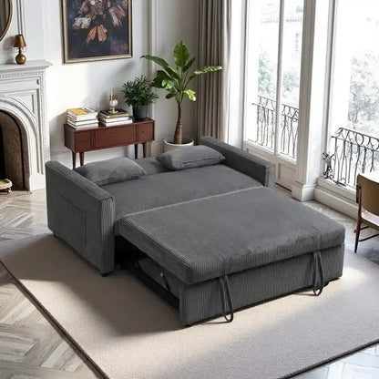 69 Corduroy Sleeper Sofa with Adjustable Backrest & Storage Pocket