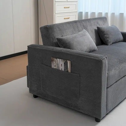 69 Corduroy Sleeper Sofa with Adjustable Backrest & Storage Pocket