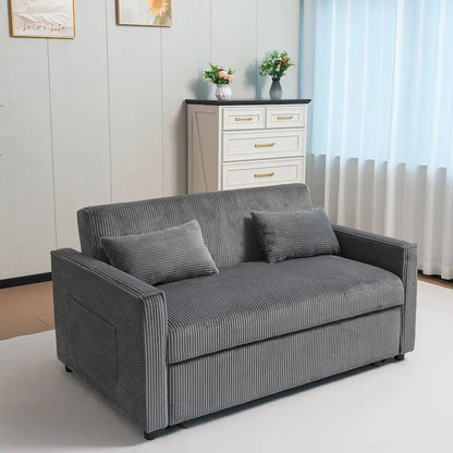 69 Corduroy Sleeper Sofa with Adjustable Backrest & Storage Pocket