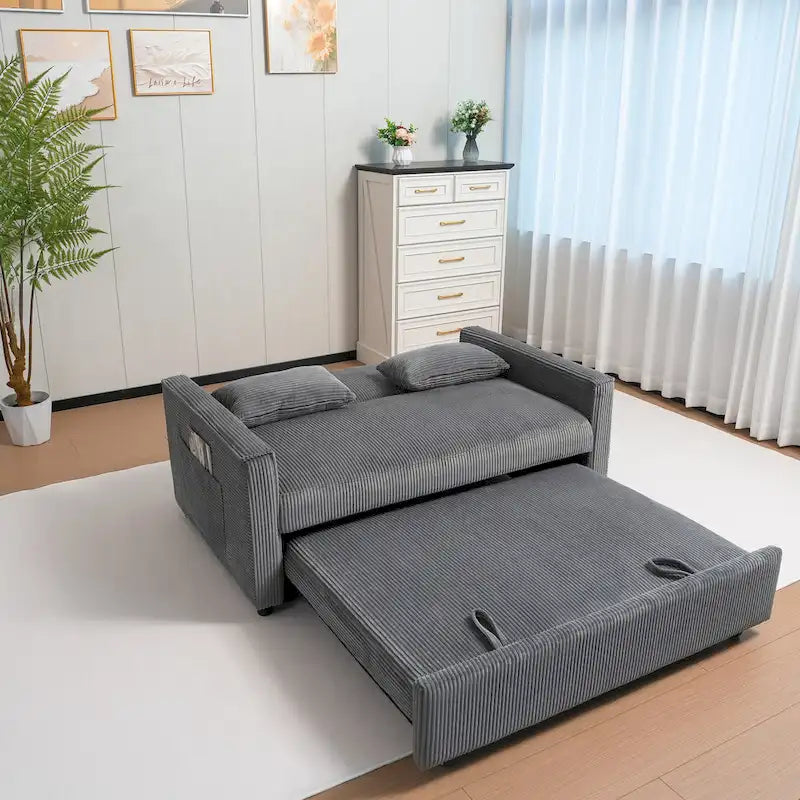 69 Corduroy Sleeper Sofa with Adjustable Backrest & Storage Pocket