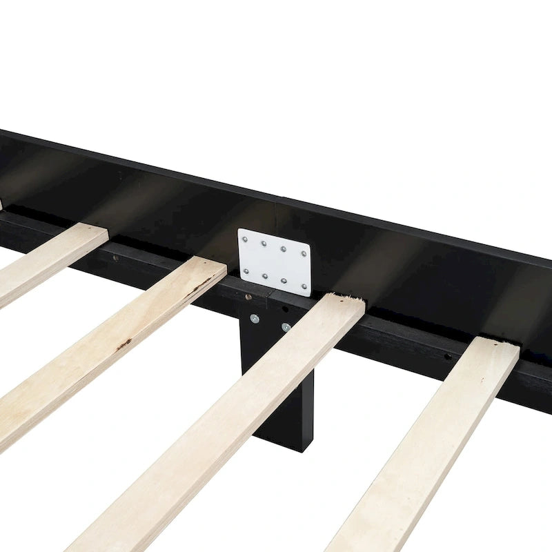 Vintage Wooden Bed with Rattan Headboard