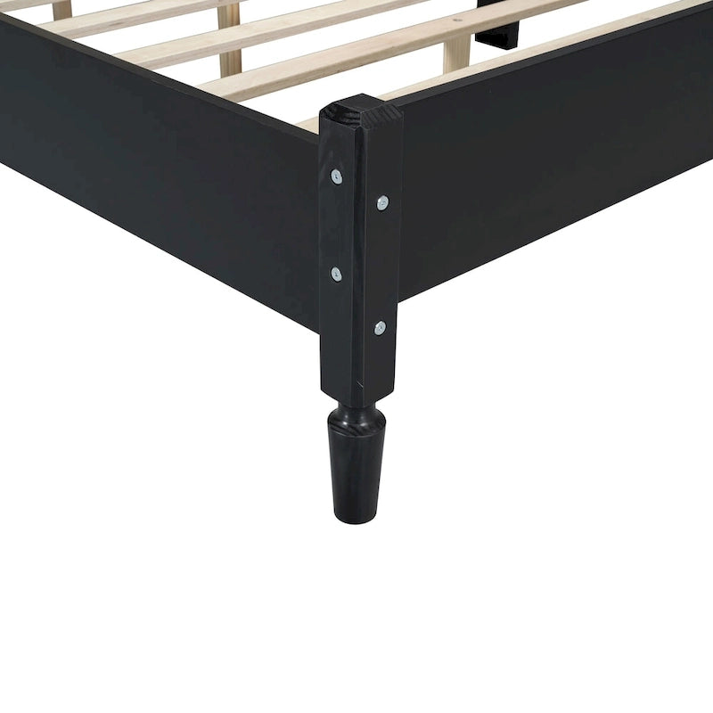 Vintage Wooden Bed with Rattan Headboard