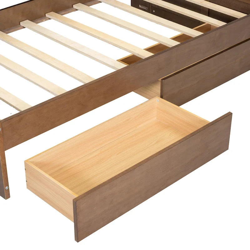 Wood Twin Size Wood Daybed with Upholstered Headboard, USB Ports, and 2 Drawers