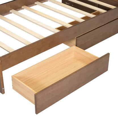 Wood Twin Size Wood Daybed with Upholstered Headboard, USB Ports, and 2 Drawers