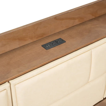 Wood Twin Size Wood Daybed with Upholstered Headboard, USB Ports, and 2 Drawers