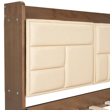 Wood Twin Size Wood Daybed with Upholstered Headboard, USB Ports, and 2 Drawers