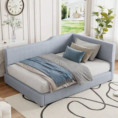 Full Size L-Shaped Daybed with Solid Frame, 500LBS Weight Capacity
