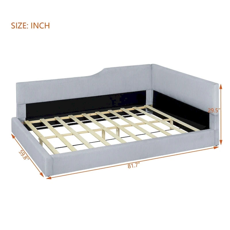 Full Size L-Shaped Daybed with Solid Frame, 500LBS Weight Capacity