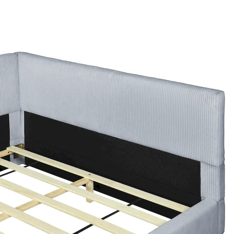 Full Size L-Shaped Daybed with Solid Frame, 500LBS Weight Capacity