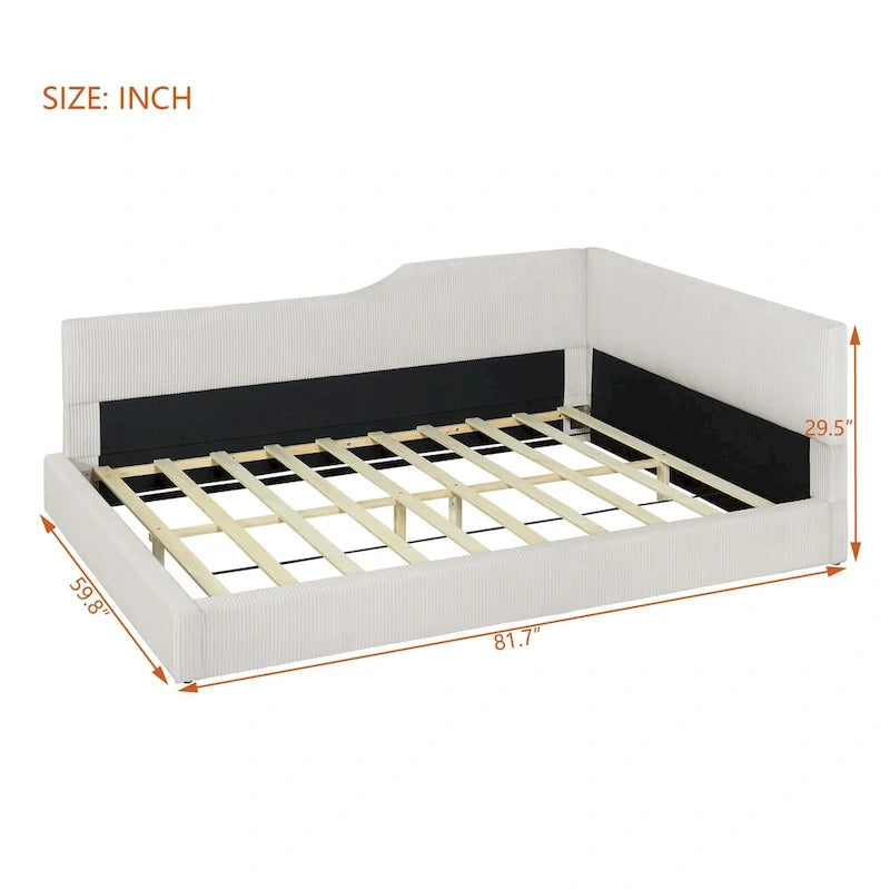 Full Size L-Shaped Daybed with Solid Frame, 500LBS Weight Capacity