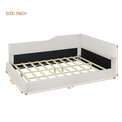 Full Size L-Shaped Daybed with Solid Frame, 500LBS Weight Capacity