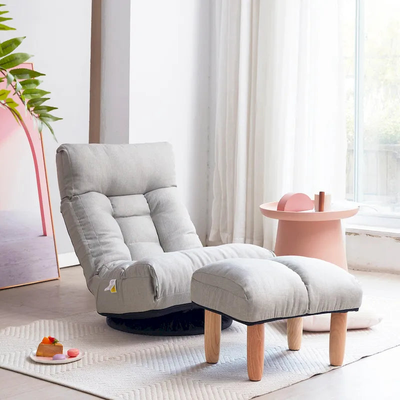 Upholstered Armless Recliner Set with Ottoman and Adjustable Headrest