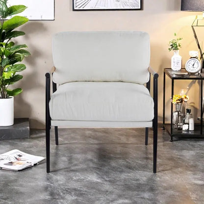 Polyester Accent Chair with Metal Frame & Wooden Armrests