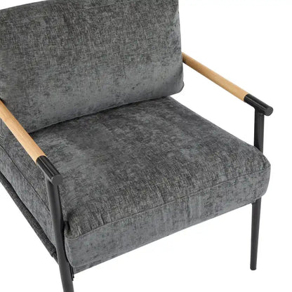 Polyester Accent Chair with Metal Frame & Wooden Armrests
