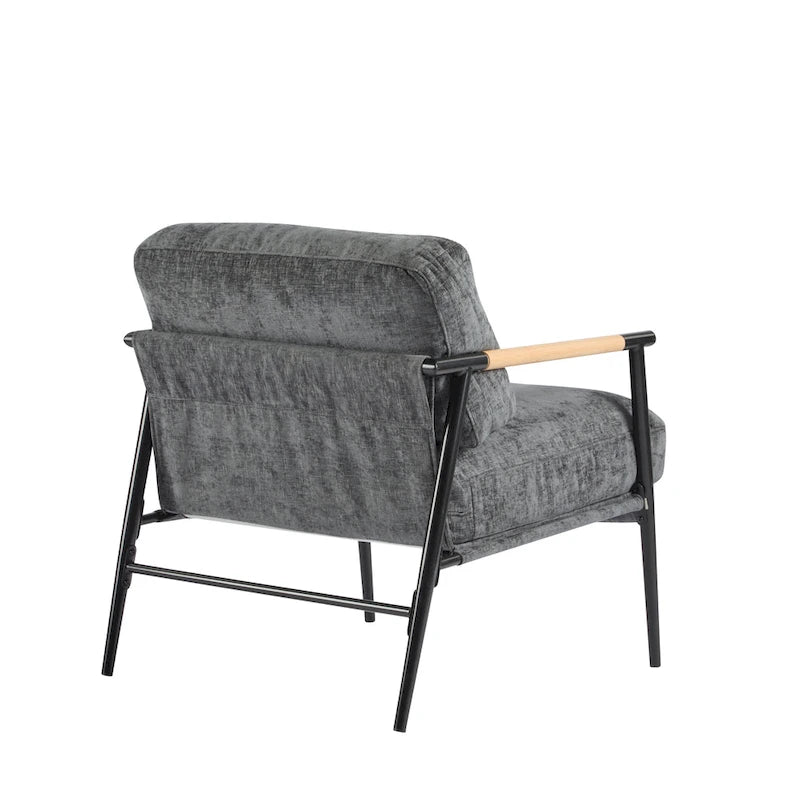 Polyester Accent Chair with Metal Frame & Wooden Armrests