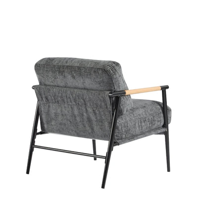 Polyester Accent Chair with Metal Frame & Wooden Armrests