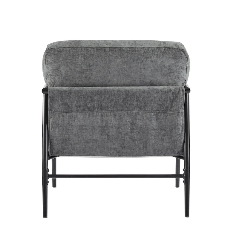 Polyester Accent Chair with Metal Frame & Wooden Armrests