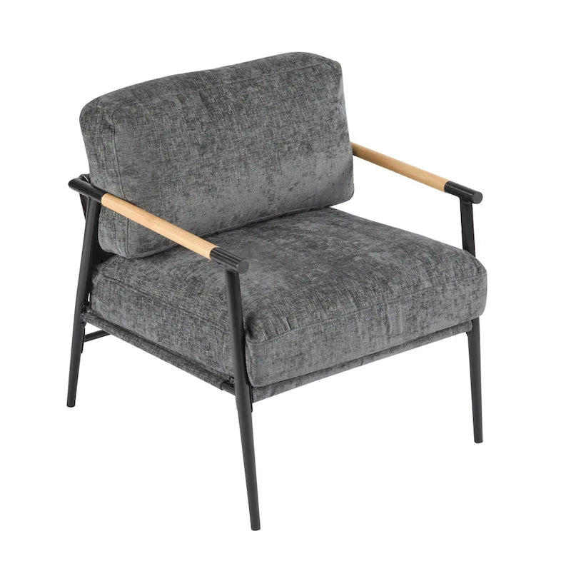 Polyester Accent Chair with Metal Frame & Wooden Armrests