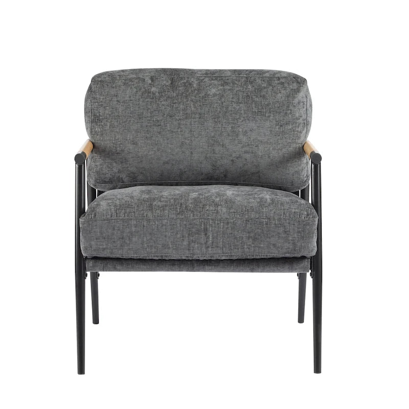 Polyester Accent Chair with Metal Frame & Wooden Armrests