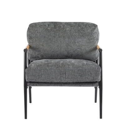 Polyester Accent Chair with Metal Frame & Wooden Armrests