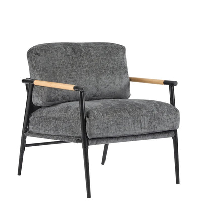 Polyester Accent Chair with Metal Frame & Wooden Armrests