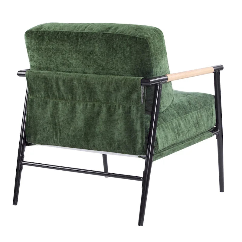 Polyester Accent Chair with Metal Frame & Wooden Armrests