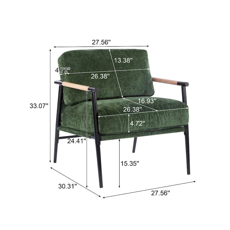 Polyester Accent Chair with Metal Frame & Wooden Armrests