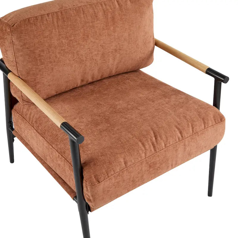 Polyester Accent Chair with Metal Frame & Wooden Armrests