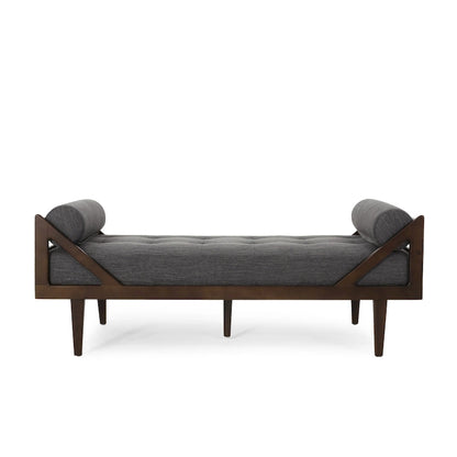 Charcoal Modern 65 Button Tufted Chaise Lounge Chair with Bent Wood Desing and Rolled Accent Pillows