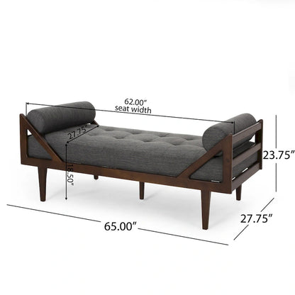 Charcoal Modern 65 Button Tufted Chaise Lounge Chair with Bent Wood Desing and Rolled Accent Pillows