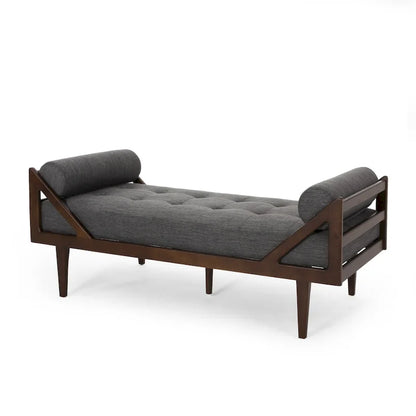 Charcoal Modern 65 Button Tufted Chaise Lounge Chair with Bent Wood Desing and Rolled Accent Pillows
