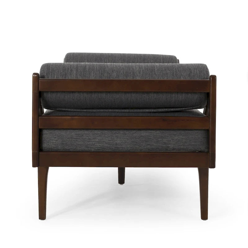 Charcoal Modern 65 Button Tufted Chaise Lounge Chair with Bent Wood Desing and Rolled Accent Pillows