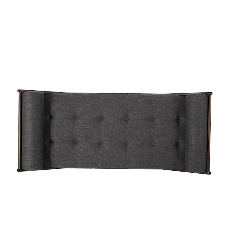 Charcoal Modern 65 Button Tufted Chaise Lounge Chair with Bent Wood Desing and Rolled Accent Pillows