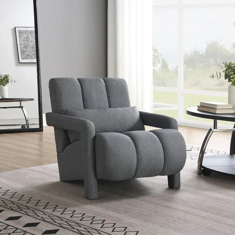 Dark Grey Modern 27.5 Upholstered Accent Chair with Pillow and High-Density Foam for Living Room