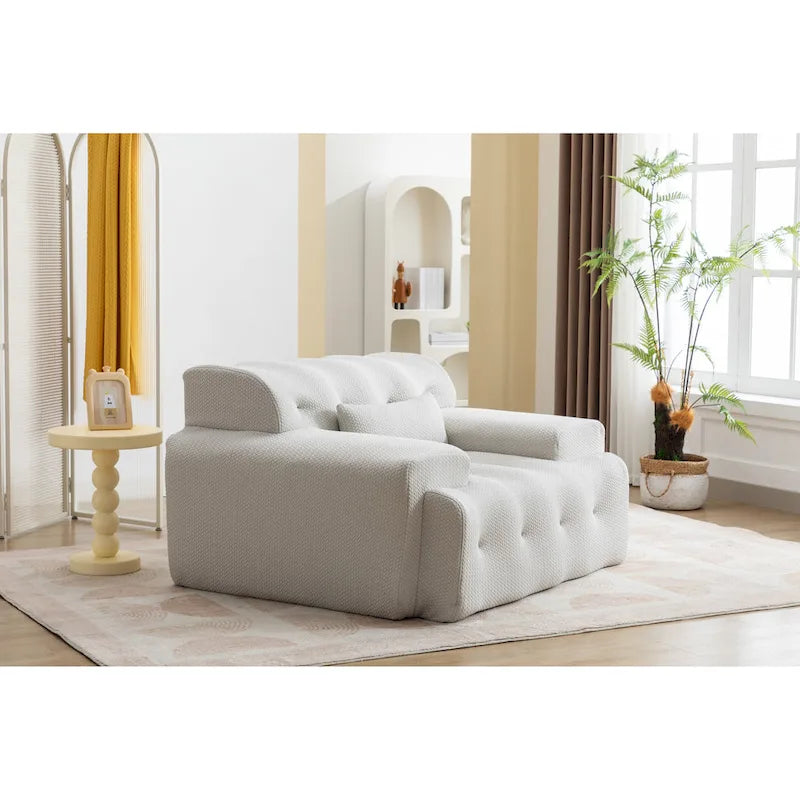 Beige Modern 53.15 Buttons Tufted Accent Chair with Pure Foam and Large Cushion for Living Room