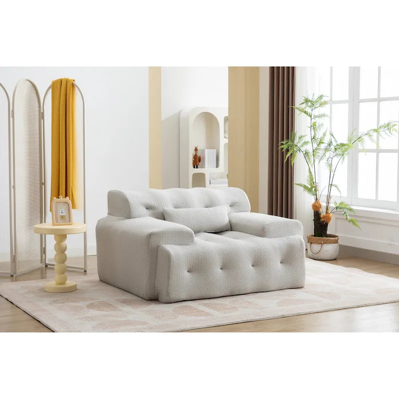 Beige Modern 53.15 Buttons Tufted Accent Chair with Pure Foam and Large Cushion for Living Room